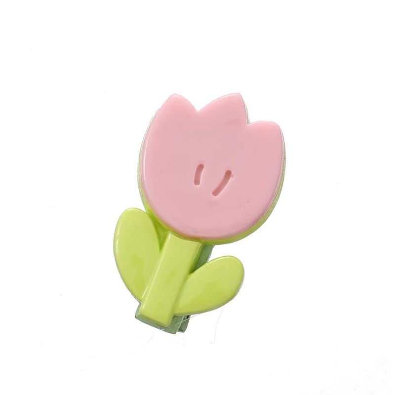 Pink flower hair clips, simple tulip clips, children's bangs, side clips of broken hair clips, small summer headwear Item Picture