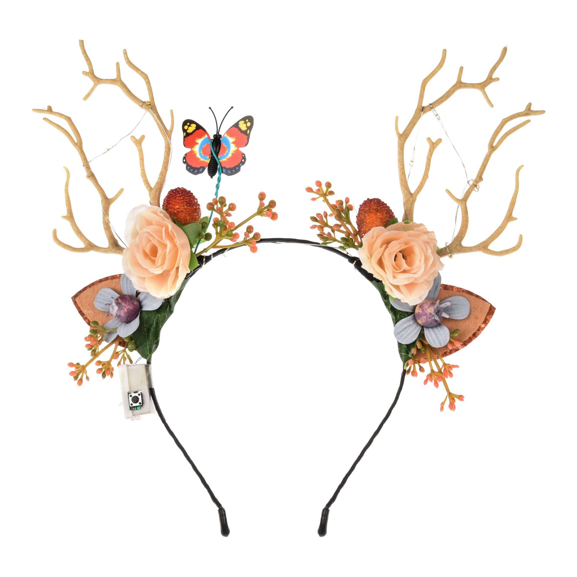 New luminous elk antler headband, glittering hairband, flower fairy antler headwear, Christmas party night market wholesale Item Picture