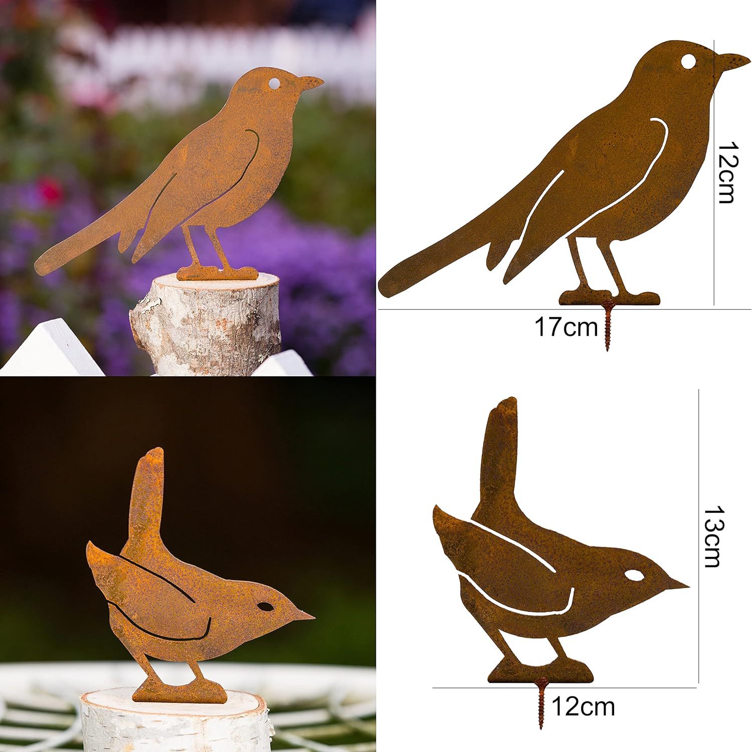 跨境新款生锈的四只鸟花园摆件桌面树桩摆件家居花园挂件桌面礼物图