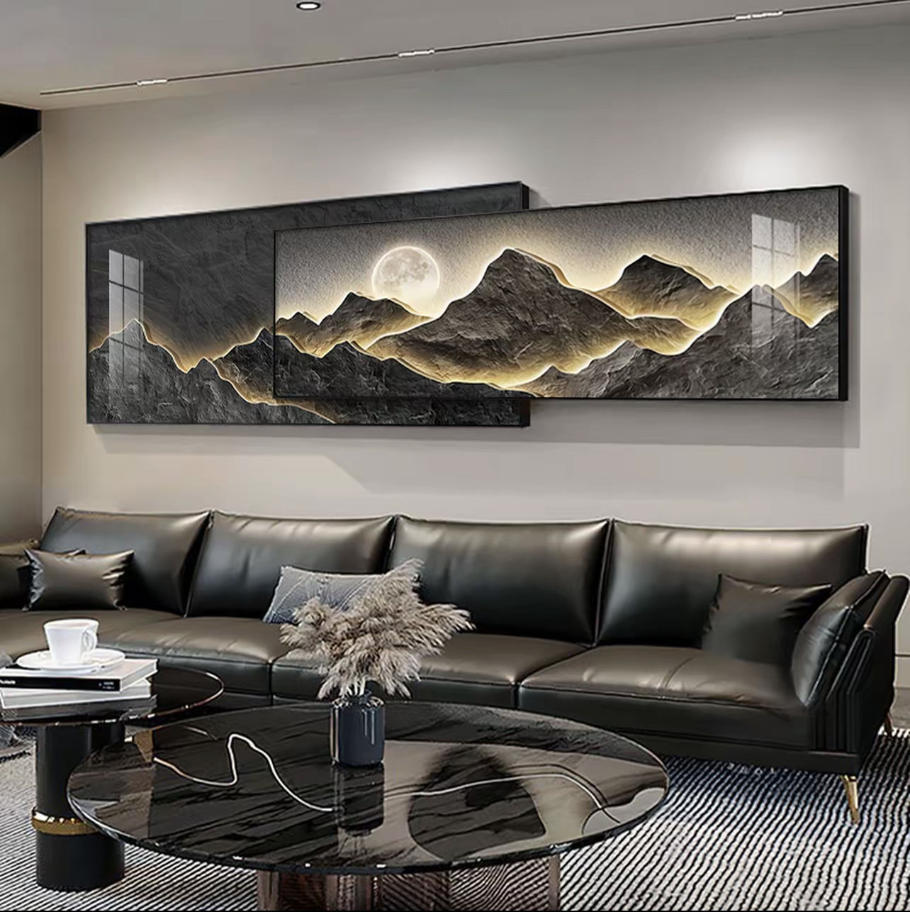客厅装饰画轻奢晶瓷沙发背景墙壁画卧室床头叠加挂画现代简约大气