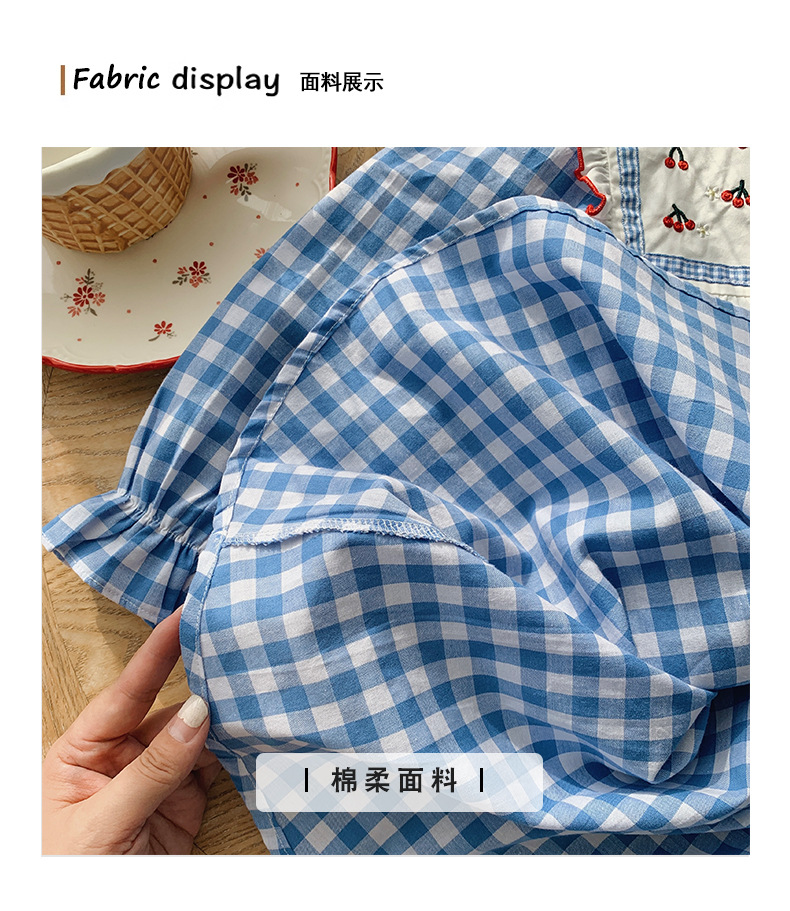 2025秋款韩版童装格子樱桃刺绣女童连衣裙泡泡袖长袖甜美儿童裙子详情4