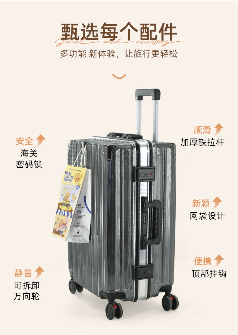 密码锁旅行箱万向轮静音拉杆箱加厚铝合金框抗压​PC+ABS行李箱详情5