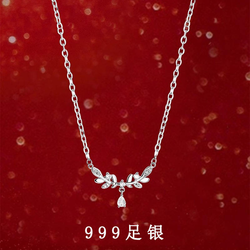 S999纯银月桂麦穗项链女韩版小众ins高级感网红小清新森系锁骨链