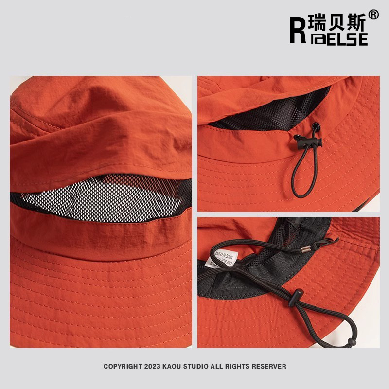 ويحصل رجل قبعة صياد على قبعة قبعة صياد على قبعة قبعة صيفية في الهواء الطلق Specification image