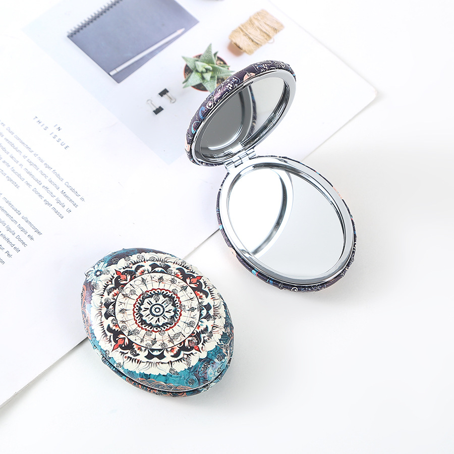 复古椎圆钻粉民族风双面折叠便携化妆镜厚款补妆镜日用百货详情11