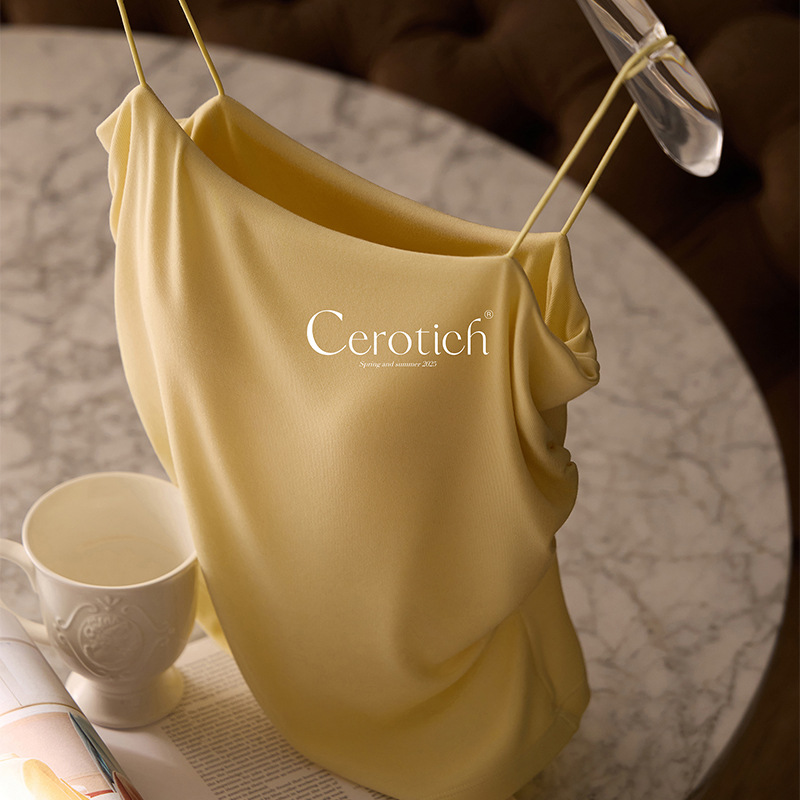 Cerotich Ice Cloud Gauze ultra-fine shoulder strap one-neck halter vest for women's outerwear, Summerale with chest pad and back center details Picture