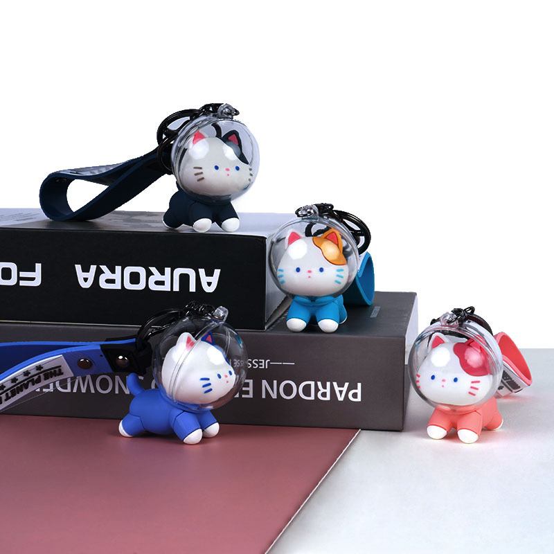 Creative Space Cat Astronaut Exquisite Cartoon Keychain Car Key Chain School Bag Hanging Ornaments Small Gift Wholesale