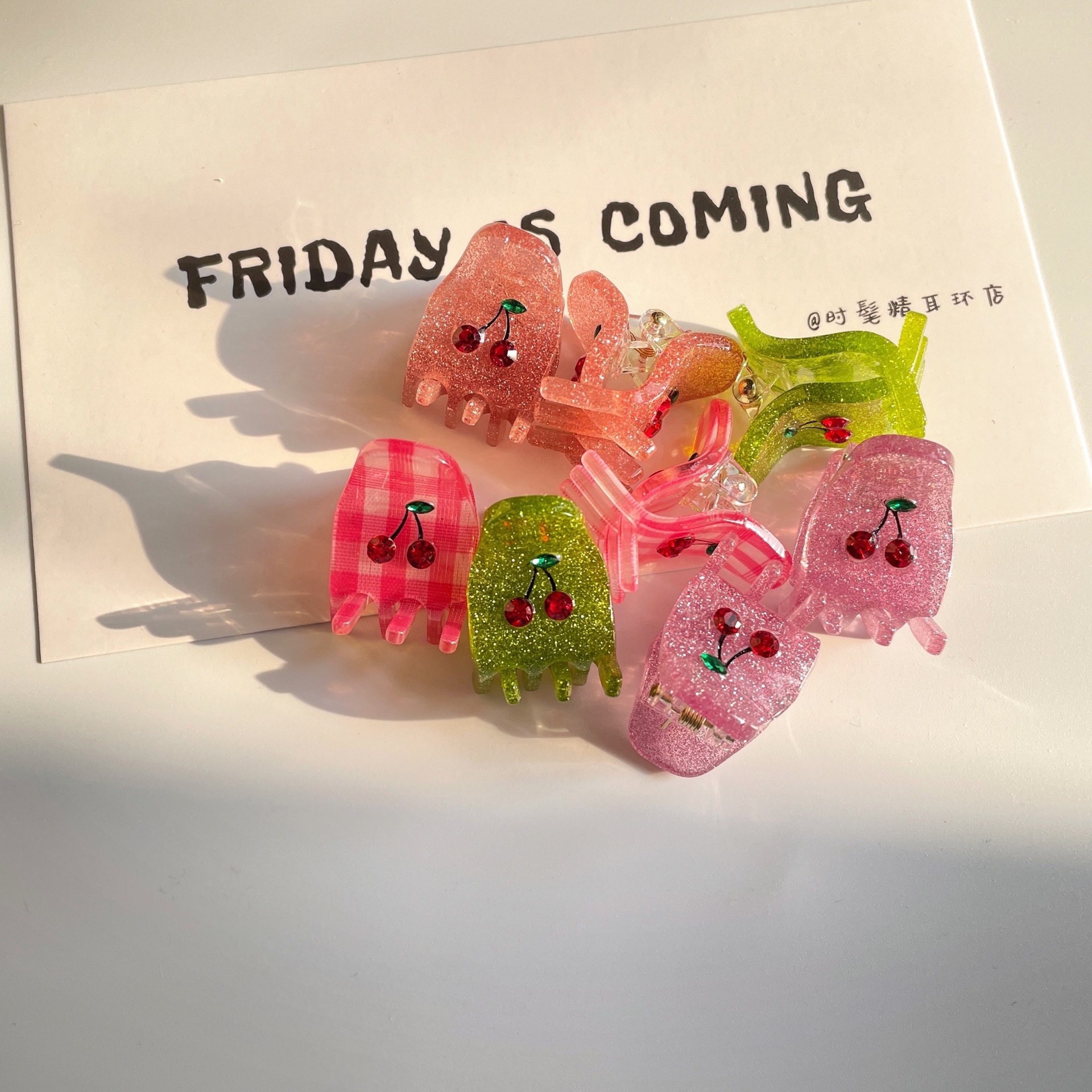 High-quality acetic acid Korean shallot powder cherry small hair clips, colorful children's hair clips, sweet bangs clips, broken hair clips details Picture