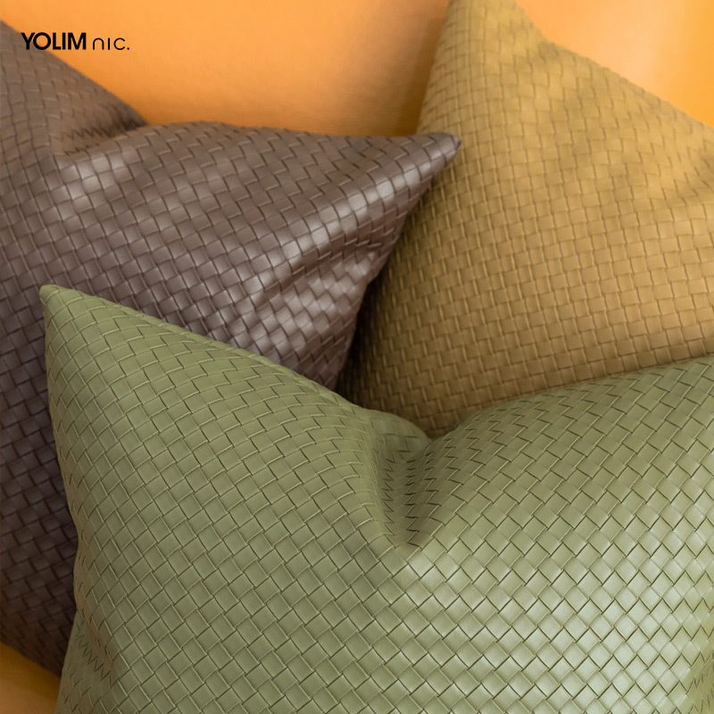 Modern Leather Woven Pillow Cushion Brown Orange Italian Modern Model Room Sofa Pillow Cover Light Luxury Application Scenario