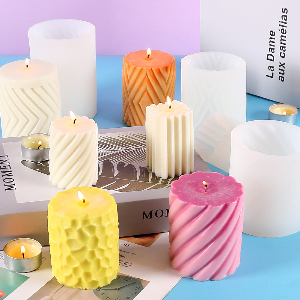 diy geometric honeycomb cylindrical candle scented liquid silicone mold home decoration item scented gypsum epoxy resin mold details Picture