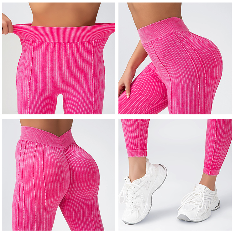 European and American V-waist, sand-washed, peach-shaped buttocks, seamless yoga pants, fitness pants, running and outdoor sports long pants, tight pants for women details Picture