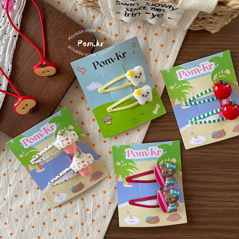 New Korean cartoon water drop apple hairpin, girl's forehead loose hair, bye-bye hairpin, children's matching hair accessory for girls