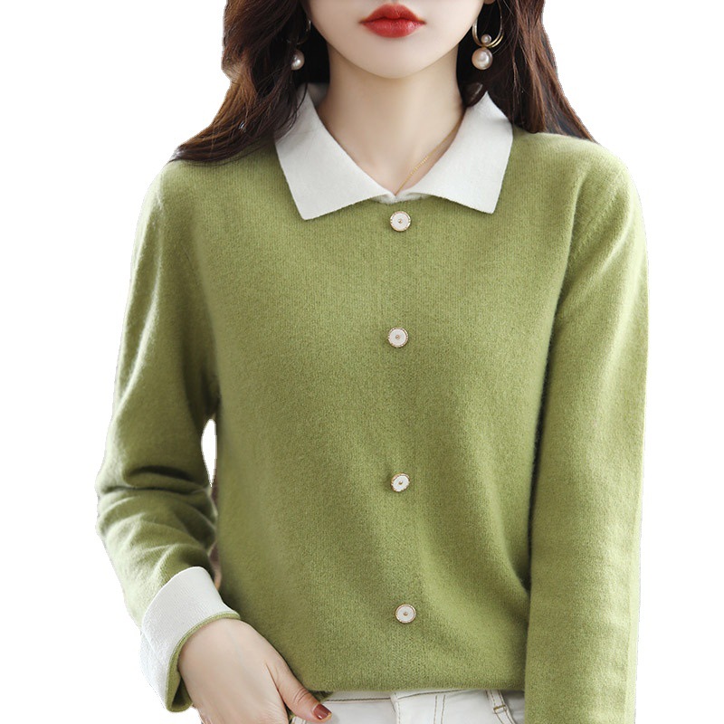 2023 Spring And Autumn New Solid Color Knitted Cardigan Poio Collar Single Breasted Loose Sweater Women Soft Waxy Short Coat Item Picture