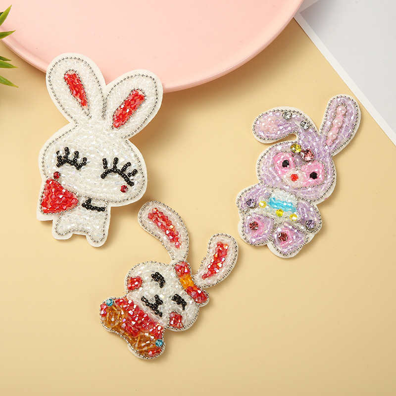 Handmade Beaded Cartoon Rabbit Big White Rabbit Cloth Paste Clothing Shoes And Hats Accessories Diy Accessories Luggage Accessories