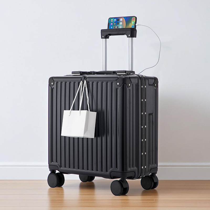 Aluminum frame 18-inch carry-on suitcase case, new trolley suitcase, trolley travel suitcase, password case, lightweight, small and durable details Picture