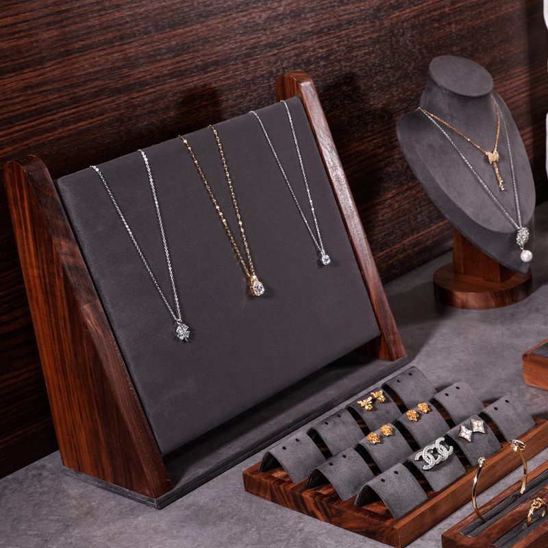 منصة عرض مجوهرات لخشب الجوز، قلادة قلادة، سوار على صينية Specification image