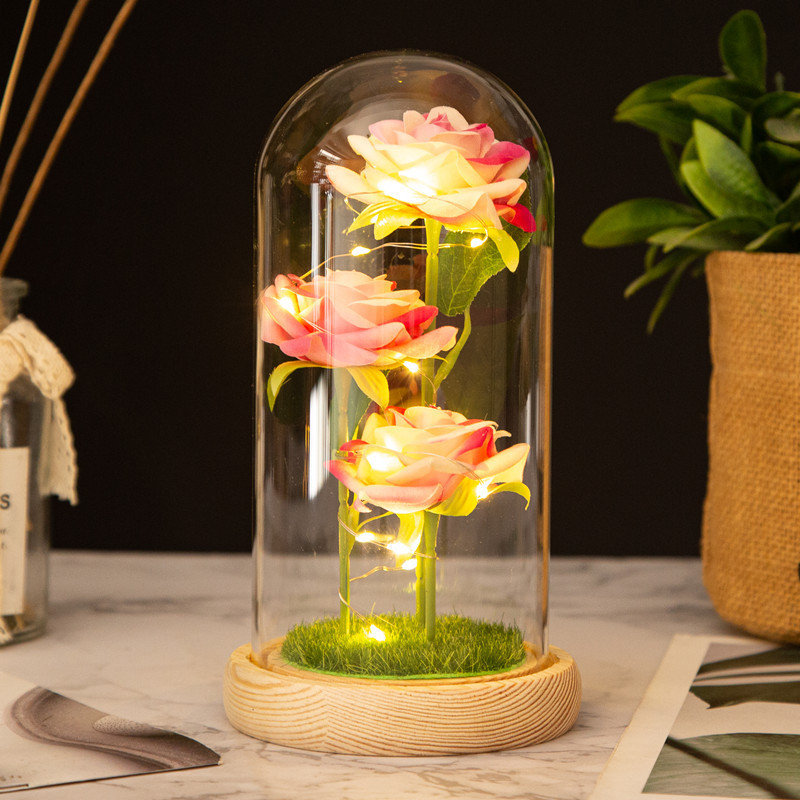 Valentine's Day gifts: preserved flower roses, glass cover lampshades, cross-border creative Christmas table decorations, night lights details Picture