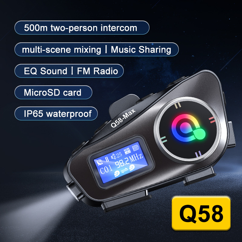Q58MAX跨境专款头盔蓝牙耳机MP3混音音乐分享LCD屏FM对讲头盔耳机