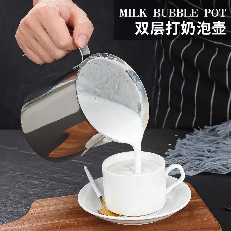 双层不锈钢打奶泡器手动抽打器冰冷牛奶打泡器咖啡打发杯奶泡机细节图