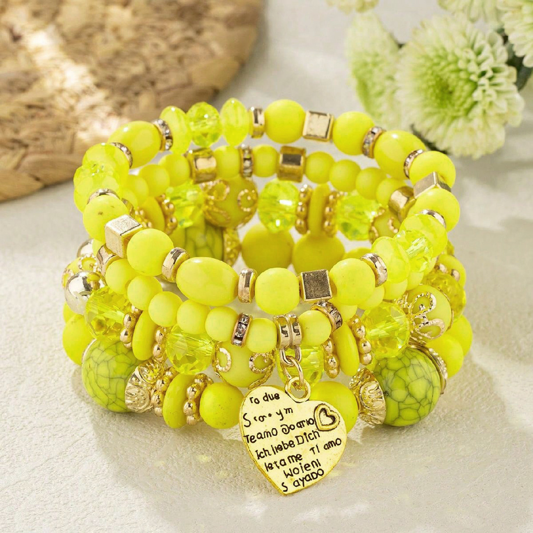 Wholesale of multi-layered crystal heart-shaped beaded women's jewelry in the Bohemian style of European and American fashion Specification image