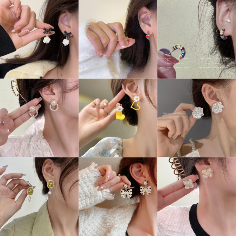 s925银针耳饰秋冬多巴胺耳环女新款轻奢高级耳钉焦糖色耳饰
