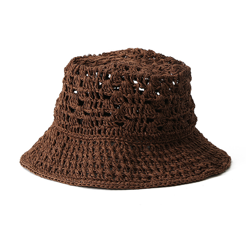 Summer beach hat for women wearing straw hats, Japanese fashion, trendy paper hat, casual monofilament, perforated, breathable and versatile woven straw hat Item Picture