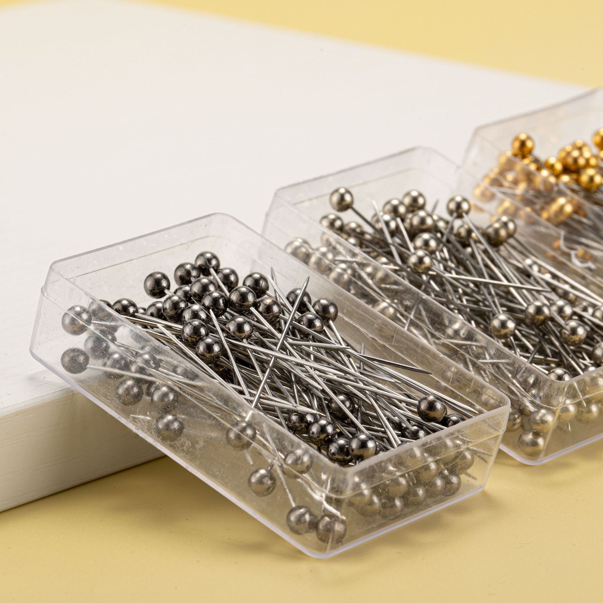 厂家批发 100枚盒装大头针定位针金属色珠光针服装定位编织固定针花艺针详情图3
