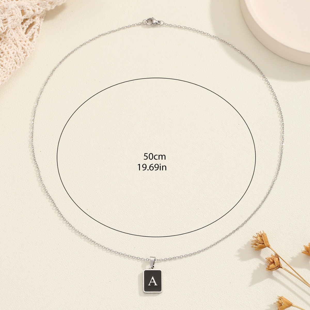 Pendant necklace sweater chain with a high-end feel, square 26-letter pendant, simple and individual style, suitable for both men and women details Picture