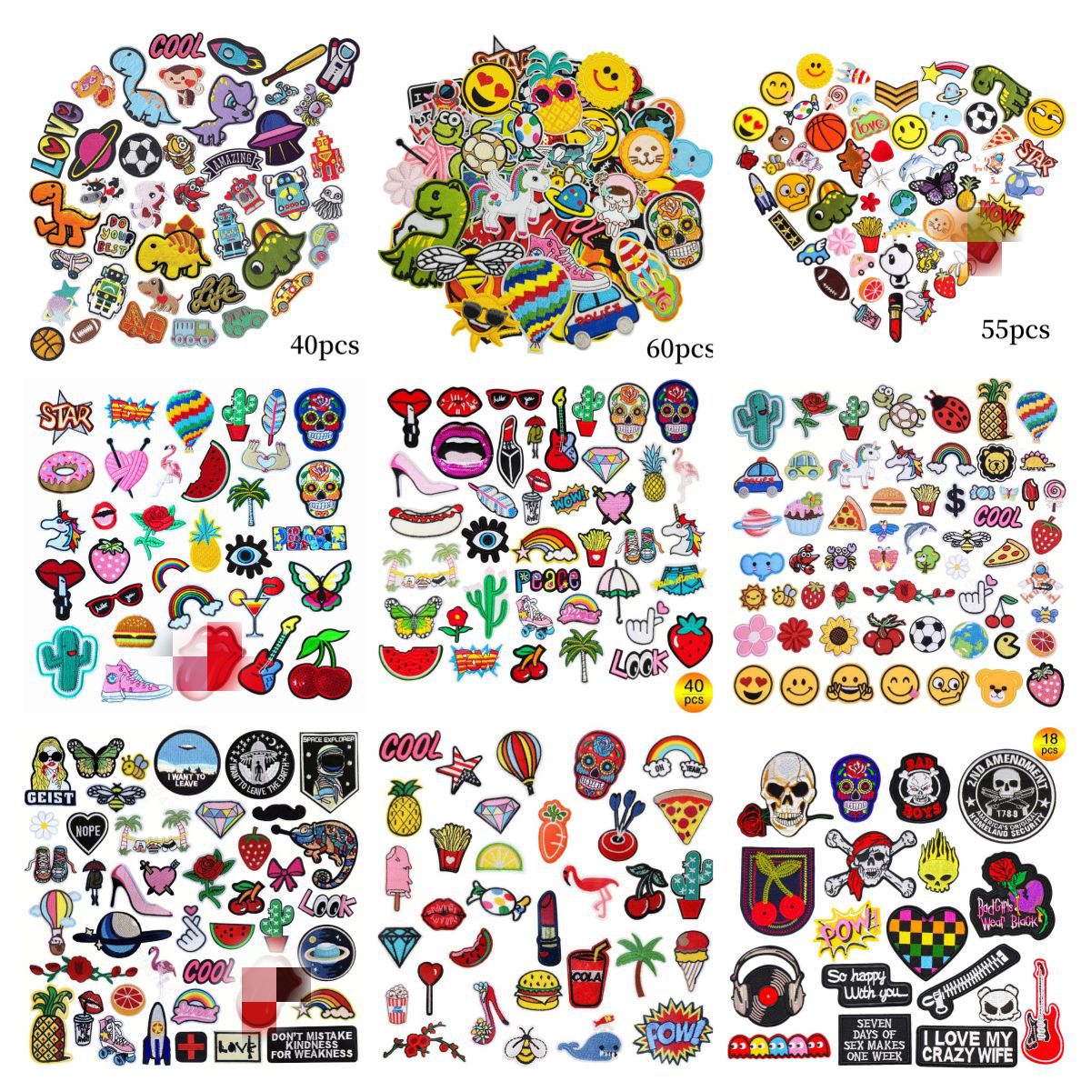 跨境热销熨烫补丁贴套装刺绣贴恐龙绣花章卡通patch动物笑脸布贴