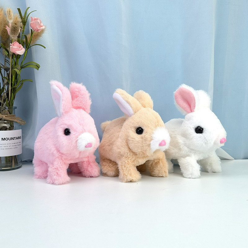 Electric plush little white rabbit simulation pet that can walk, bark and shake its ears, long-haired rabbit pet toy for baby interaction details Picture