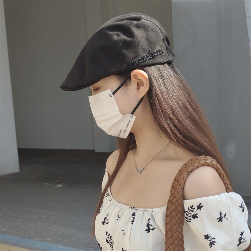 New fashionable embroidered front cap for children, spring and summer thin retro beret, street casual painter cap