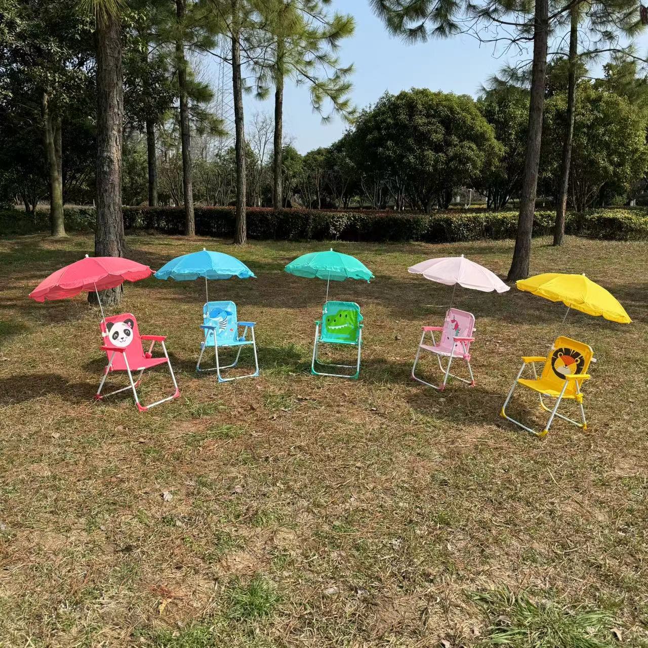 户外新款沙滩椅宝宝拍照座椅凳儿童带伞小椅卡通婴儿板ins风海边