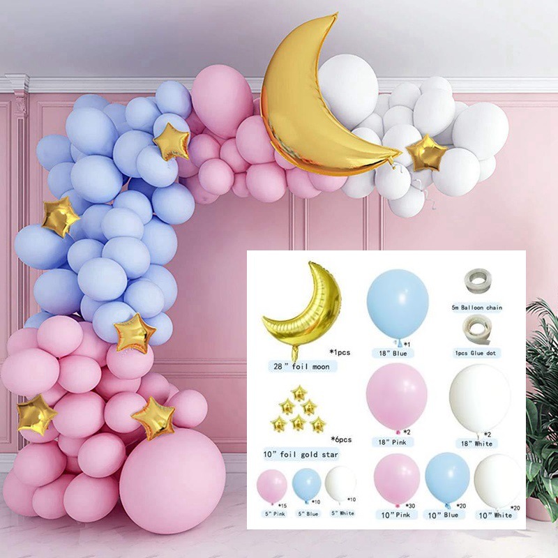 亚马逊跨境 马卡粉蓝气球链套装生日派对用品 大月亮气氛布置用品详情图1