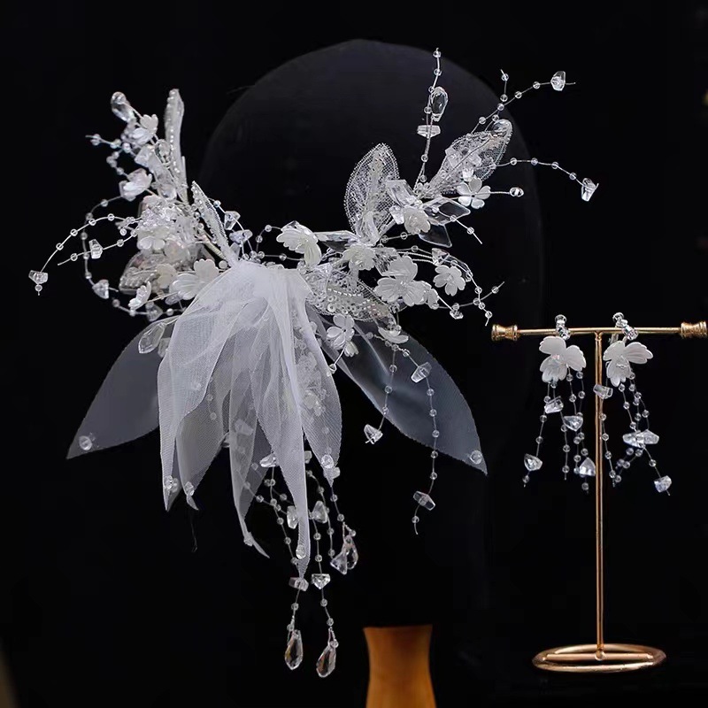 Stylish Yarn Mesh Crystal Beaded Flower Pair Clip Sensen With Sweet Everything Edge Clip Accessories details Picture