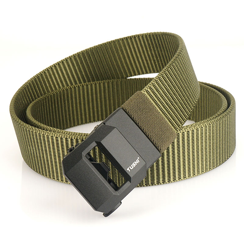 Classic High-End Atmospheric Lengthened And Thickened Men's Tactical Nylon Belt Edentless Smooth Automatic Buckle Canvas Nylon Tide Application Scenario