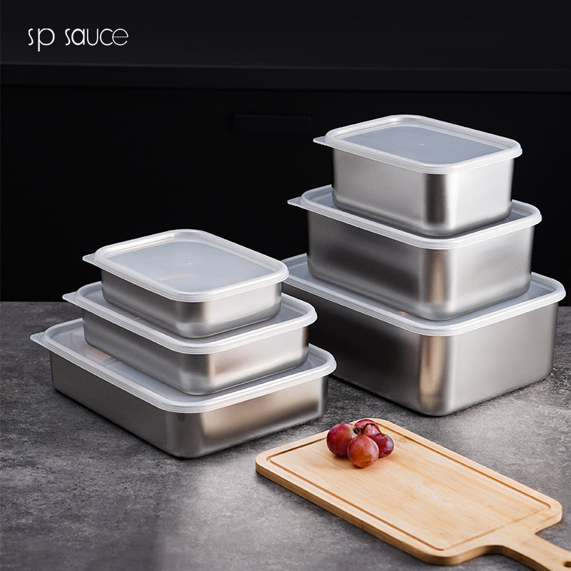Japanese 304 stainless steel food storage box, kitchen and household use with lid seal, food-grade refrigerator storage, freezing and refrigeration box details Picture