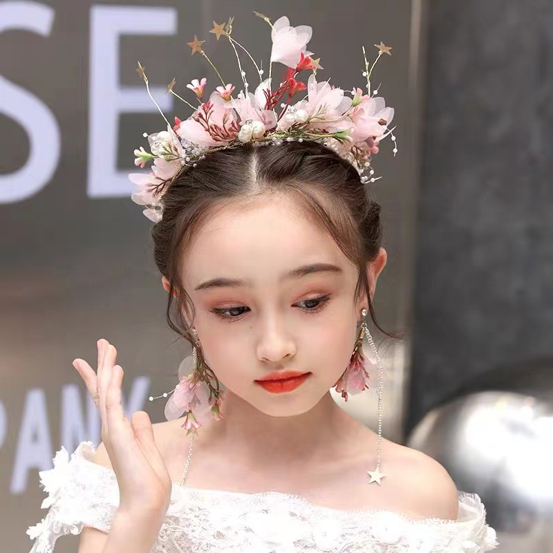 Crown Headband Tiara Princess Senmisen Tie Pink Flower Hair Tiara Stars Tiara Birthday Host Tiara Application Scenario