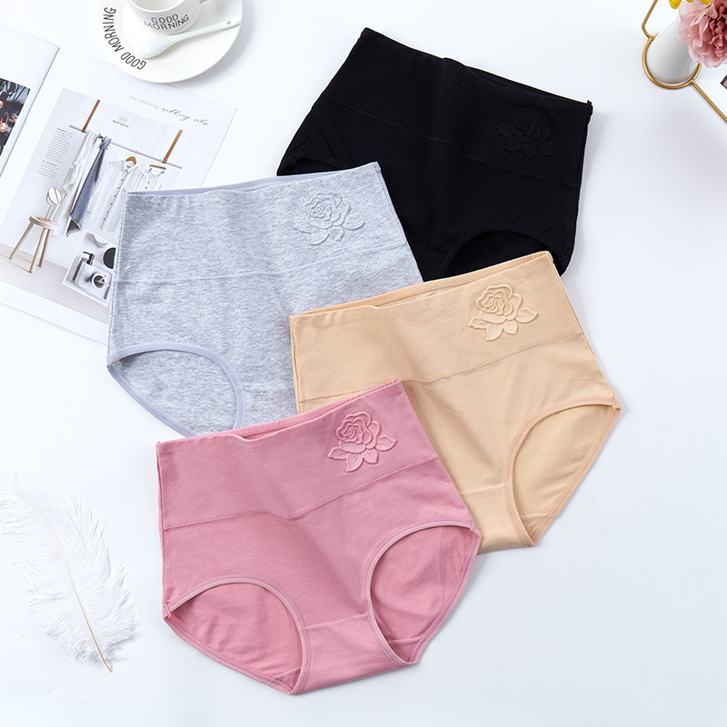 New 3D high-waisted pure cotton embossed buttocks lifting and body shaping comfortable large-sized women's underwear, pure cotton high-waisted belly tightening pants for women details Picture