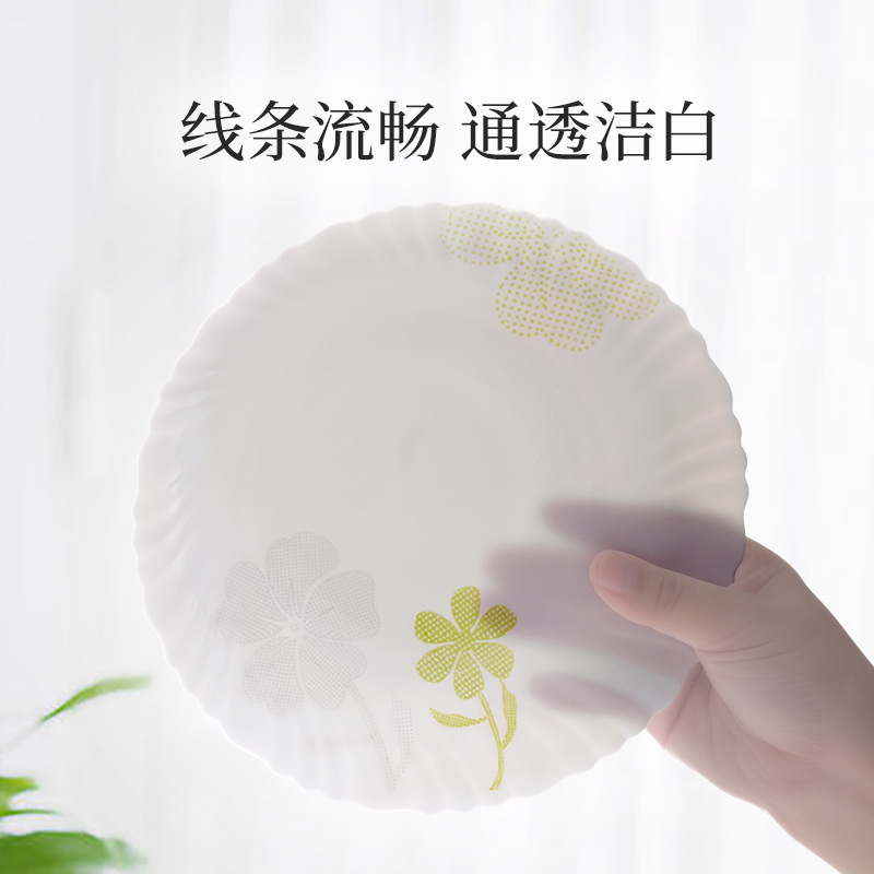 Chinbull centrifugal process lace deep plate, white jade glass heat-resistant dinner plate and vegetable plate, elegant world Item Picture