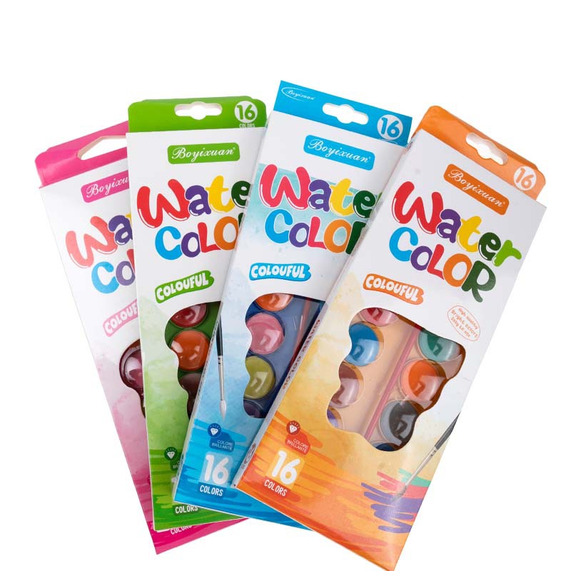 Cross-border 16-color portable transparent eco-friendly plastic box water-soluble art sketching concentrated powder compact solid watercolor paint Item Picture