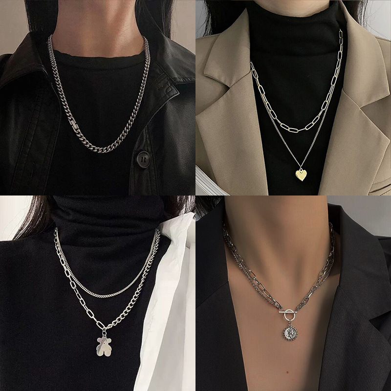 New hip-hop letter titanium steel sweater chain for women, European and American retro fashion cold style autumn and winter necklace, trendy accessory pomelo ear Specification image