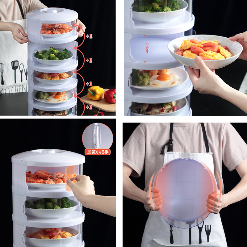 This household plastic transparent multi-functional food cover can be stacked to keep food fresh and dust-proof in autumn and winter Specification image