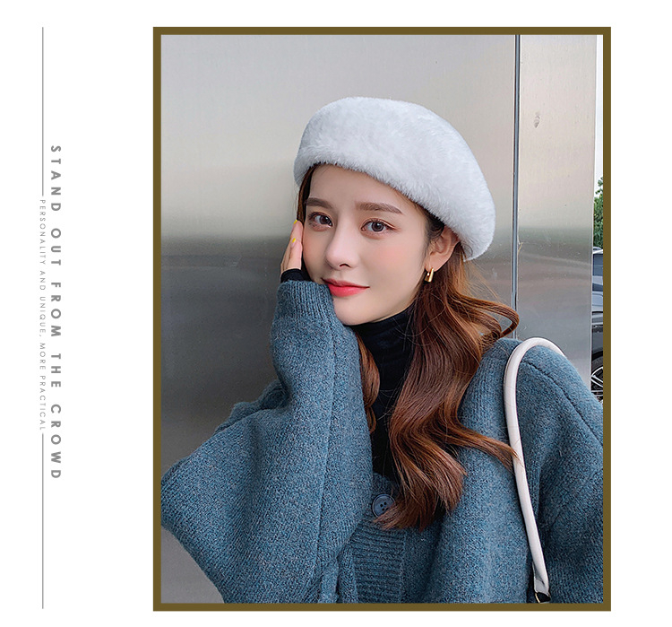 秋冬季新款女士时尚仿貂毛贝雷帽休闲旅行保暖画家帽文艺南瓜帽子详情16