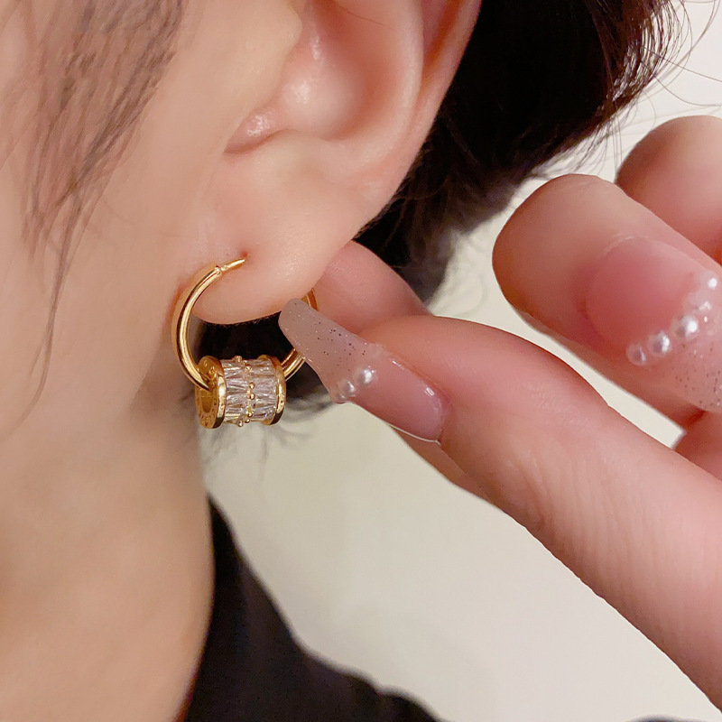 Wholesale of 2024 summer new style simple and fashionable oval hollowed-out earrings for women with a high-end look, copper set zircon earrings Application Scenario