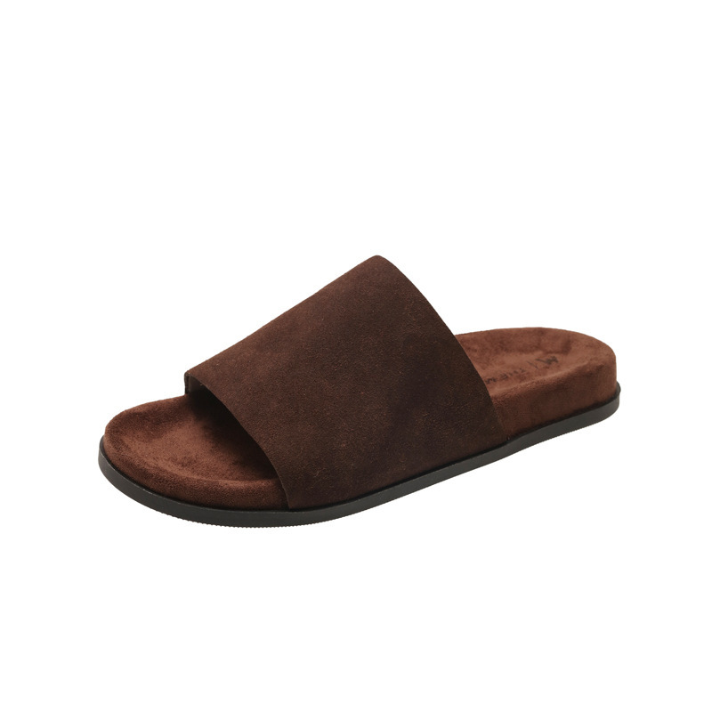 Cowhide version ~ Retro flat one-line women's Burken shoes with flip-flops, new soft leather casual outerwear open-toe slippers Item Picture