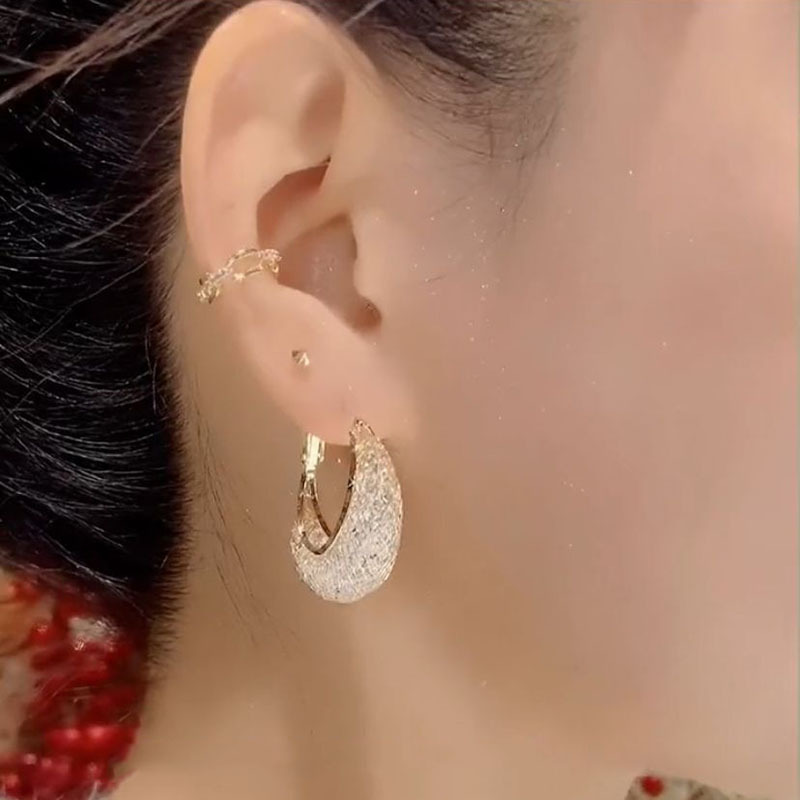Cross-border European and American round mesh zircon earrings, ins trendy and fashionable personalized circle light luxury style earrings Specification image