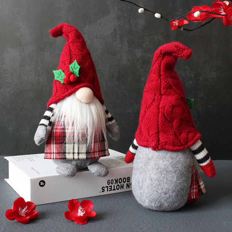Hong Kong love cute braid faceless doll plaid with hat forest old man doll home plush tabletop decoration Specification drawing