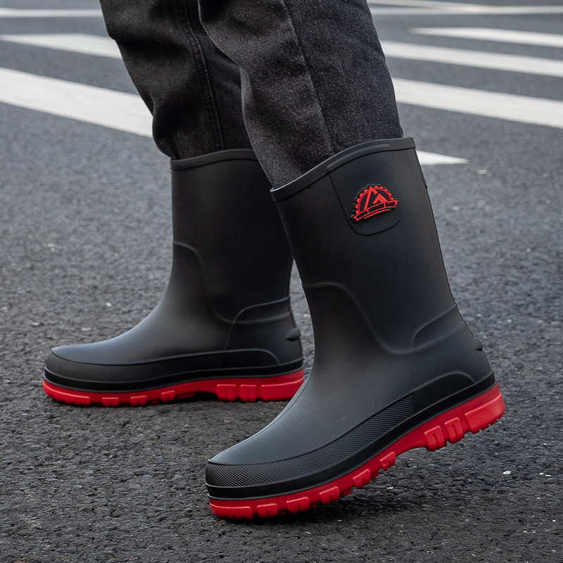 德系中筒雨鞋男款防滑防水雨靴秋冬加绒洗车工作胶鞋时尚钓鱼水鞋                              详情图3