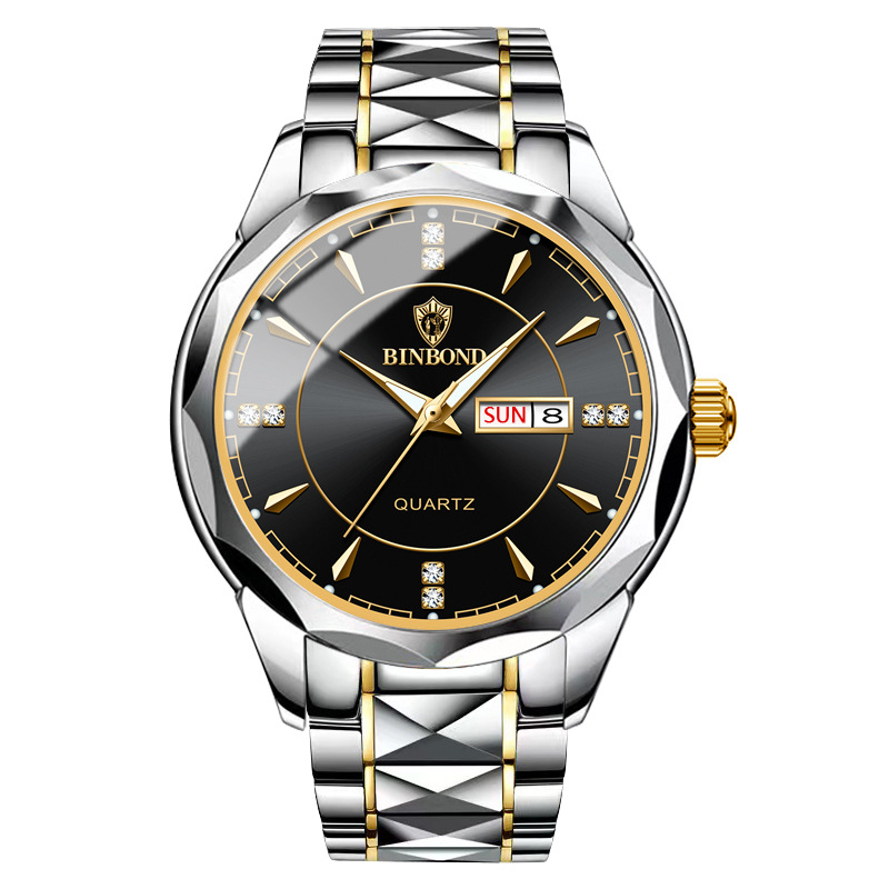 Binbang Watch New Trend Men's Watch Men Waterproof Tungsten Steel Calendar Quartz Watch Tiktok Explosion Cross-Border Generation Item Picture