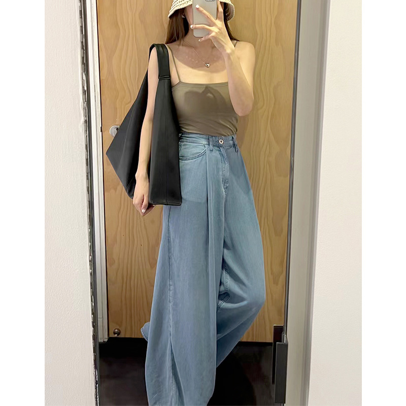 2023 Spring And Summer New Casual Version Of High-Waisted Wide-Leg Jeans Small Fresh Light Blue Women's Lean Pants